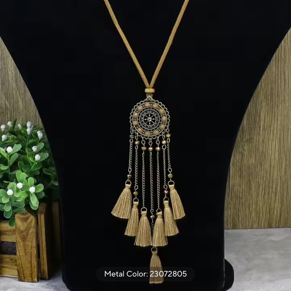 Anthropologie Vintage Ethnic Wheel Tassel Long Necklace - Picture 4 of 7
